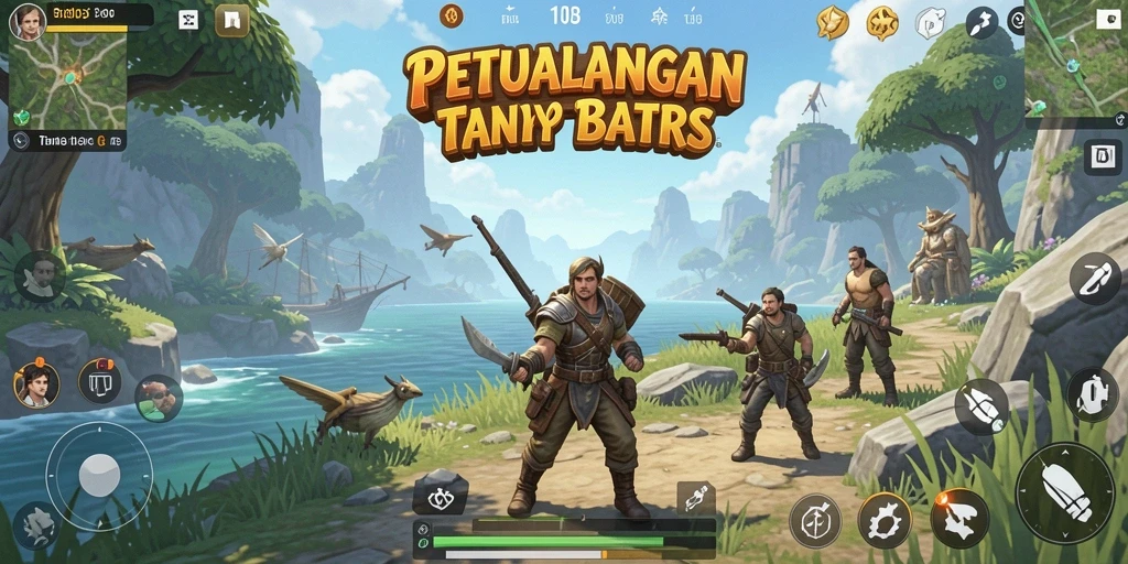 Screenshot gameplay F08 menampilkan petualangan di dunia terbuka yang luas.