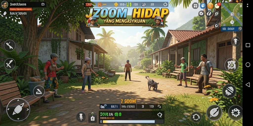 Tampilan gameplay menarik dalam J200M menunjukkan interaksi antar karakter.