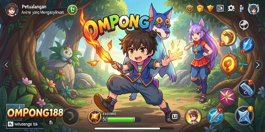 Tampilan gameplay OMPONG188 dengan karakter anime yang memukau.