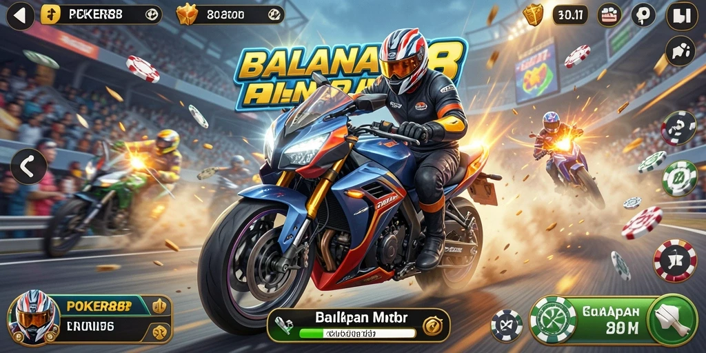 Tampilan gameplay seru dalam balapan motor POKER88.